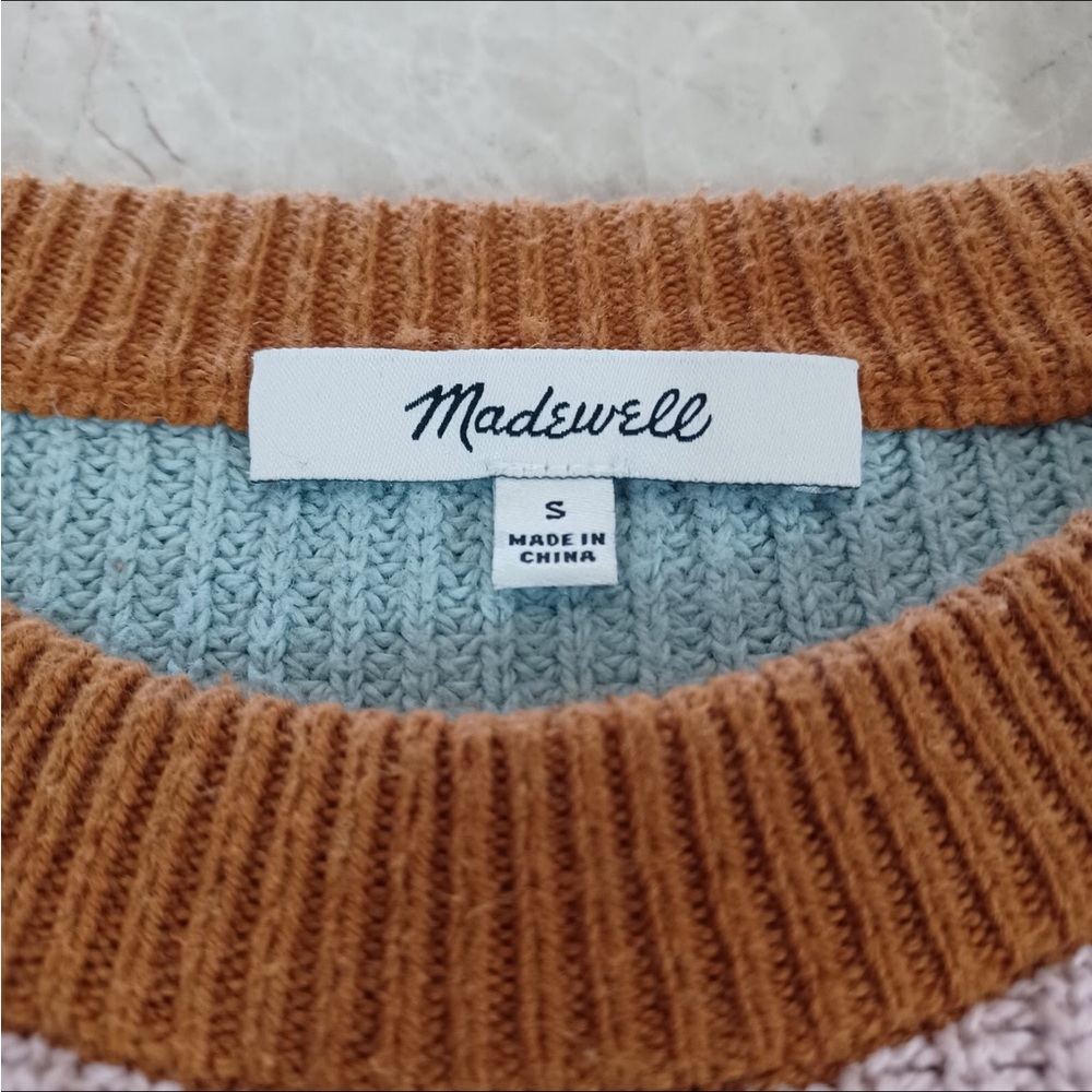 Madewell Crewneck Cotton Long Sleeve Striped Multicolored Winter Sweater Top - Picture 3 of 7